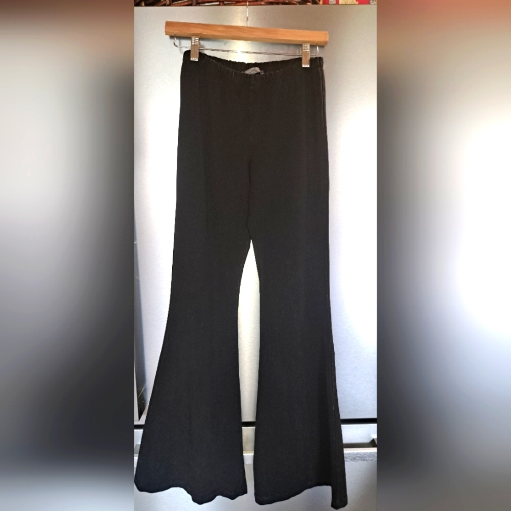 Ladies VIBE Flare Pull On Pants Cotton Spandex Blend Vtg Wash Black Med